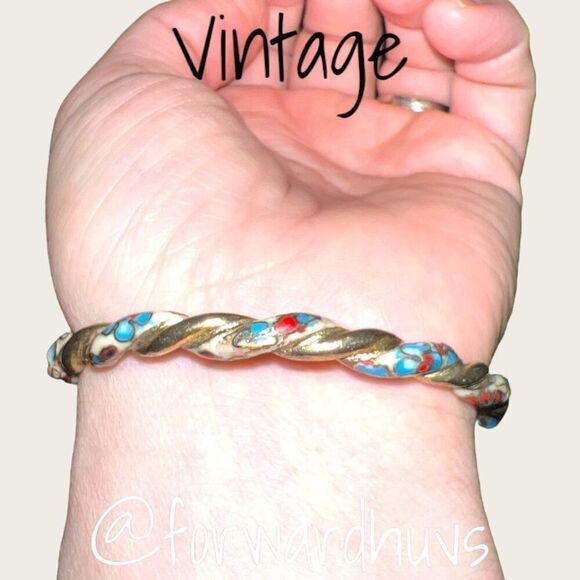Vintage Unique Cloisonné Twisted Bangle Bracelet - Picture 7 of 12
